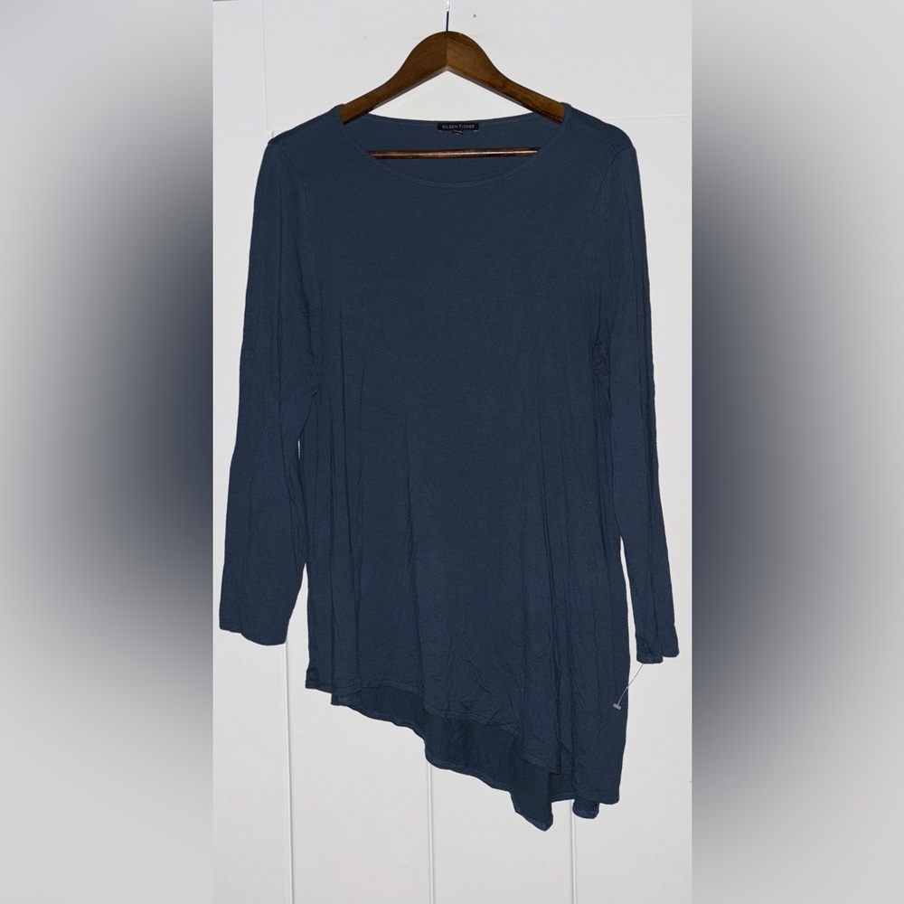 Eileen Fisher Viscose Jersey Knit Blue Asymmetrical Top XL Closet Basic Stretch